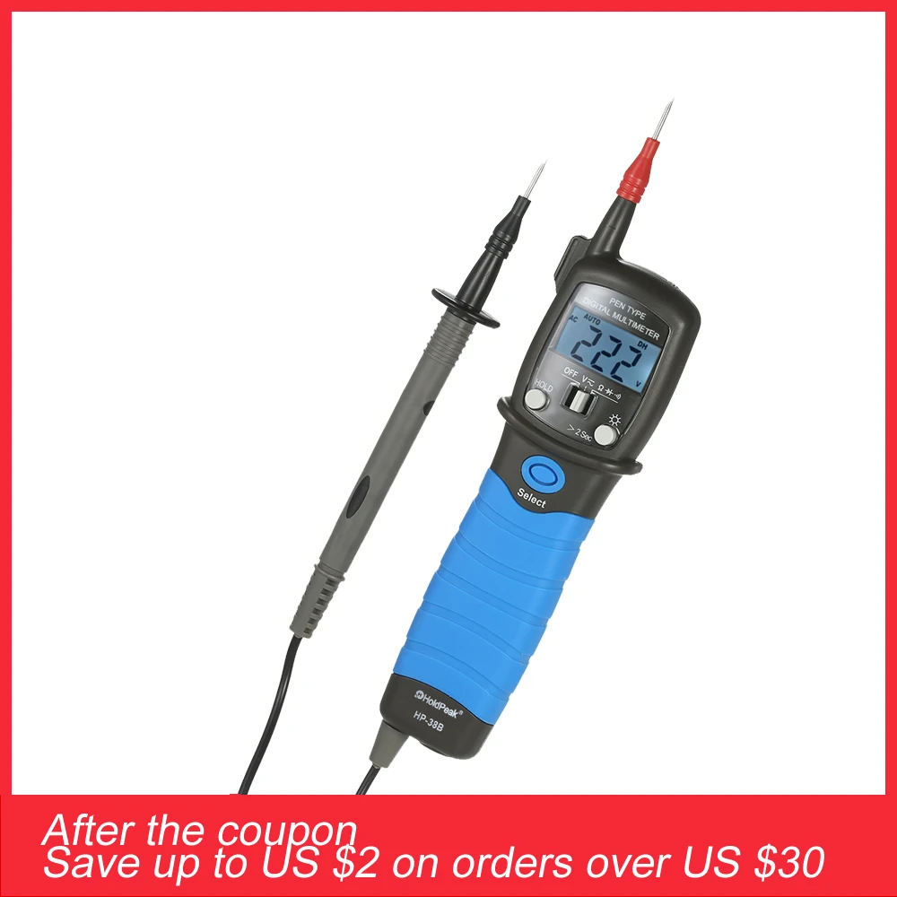 

HoldPeak Handheld Backlight LCD Display Pen Type Digital Multimeter DC/AC Voltage Meter Resistance Diode Continuity Tester