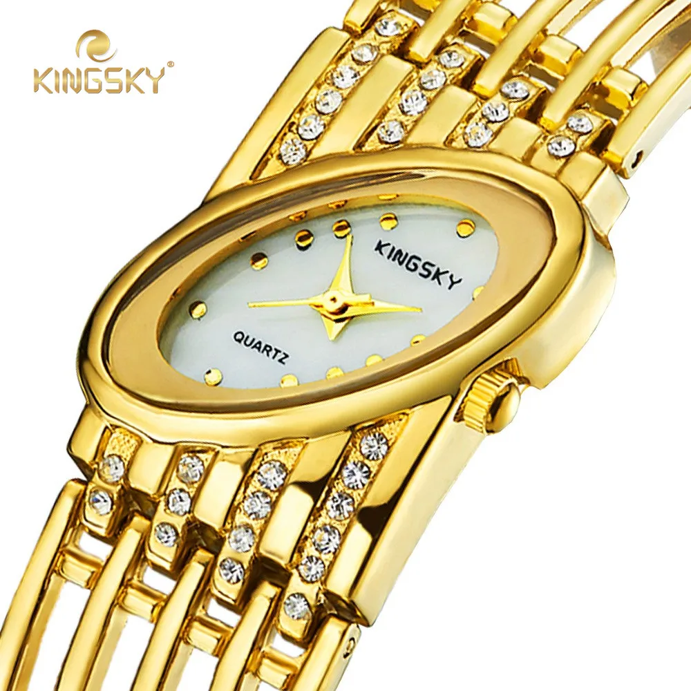 New Fashion Gold Watches KINGSKY Brand Luxury Design Oval Face Women Dress Watch Japan Quartz