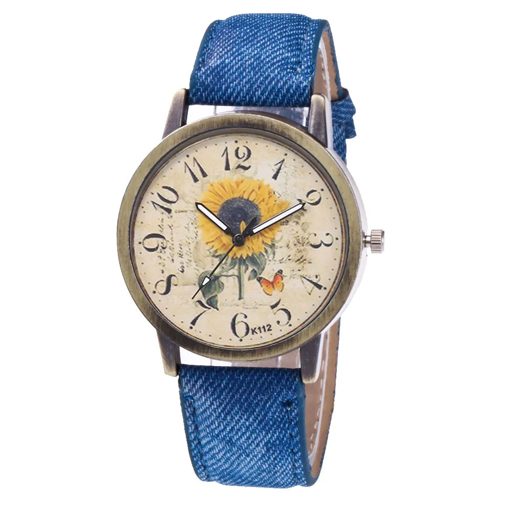 

New Woman Personality Vintage Sunflower Print WristWatch Girl Gift Fashion Watch Clock Leather Brand Analog Quartz Round Watch#A