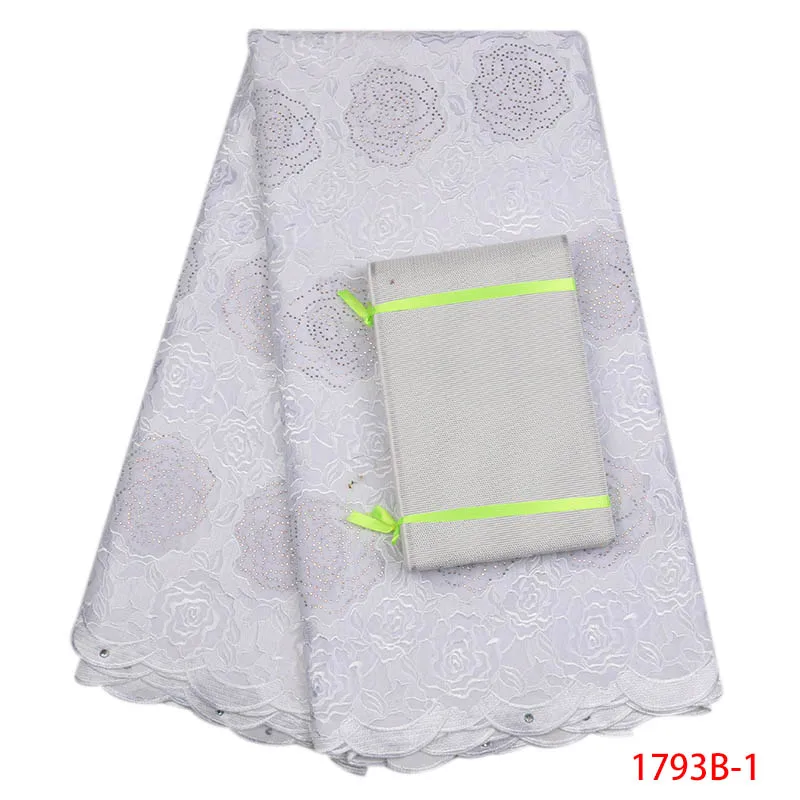 

High Quality African Dry Lace Fabrics Beautiful White Cotton Lace Fabric Swiss Voile With Stones Add Turban XZ1793B-1