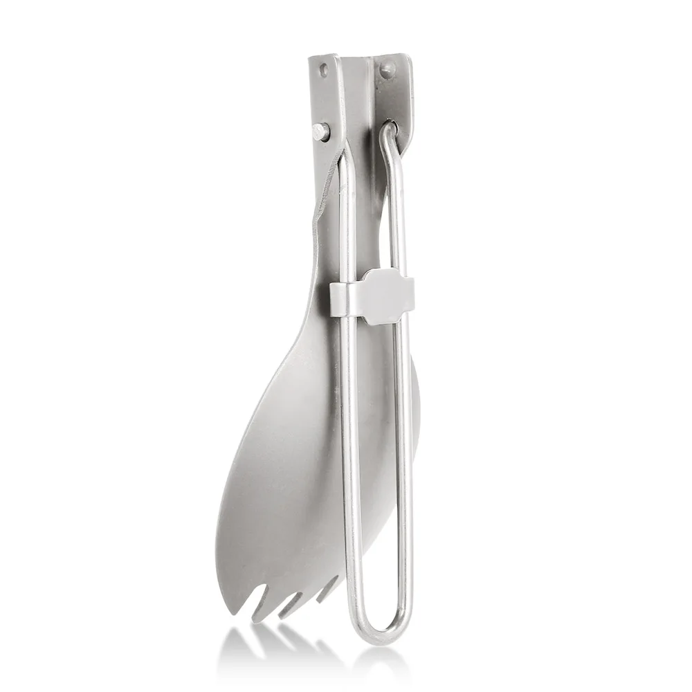 Outdoor Camping Tableware Titanium Spoon Fork 2-in-1 Folding Spork Hiking Backpacking Dinner Spork Utensil Spoon Fork TOMSHOO