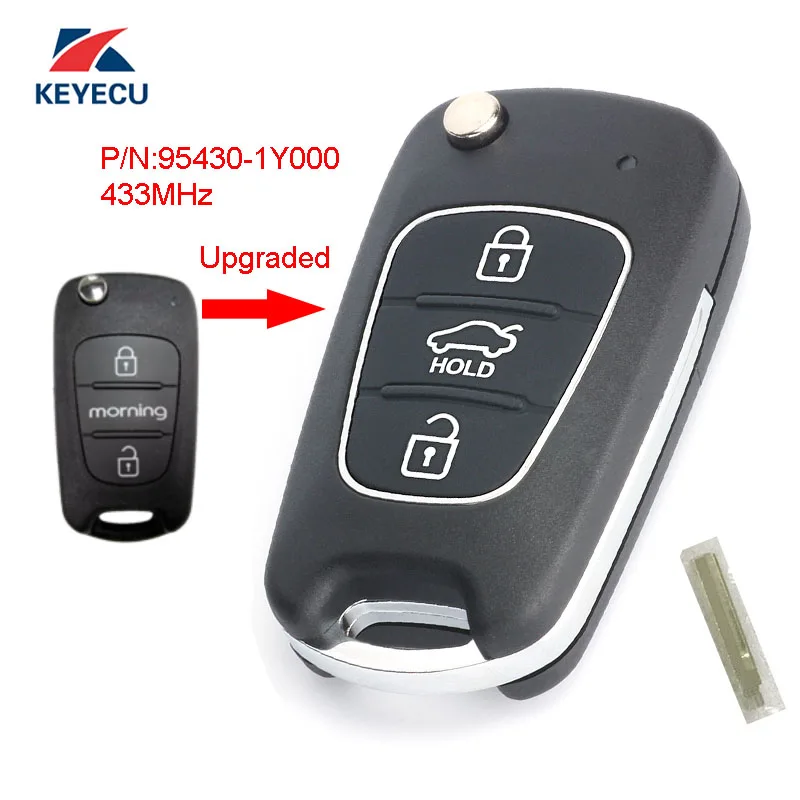KEYECU Replacement Upgraded Flip Remote Car Key Fob 3 Button 433MHz ID46 for KIA Picanto Morning