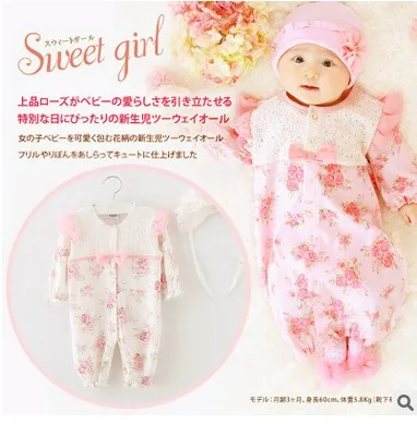 

Newborn baby girl Princess Dress Girls lace Jumpsuit + HAT baby clothing baby Jumpsuit Gift Set