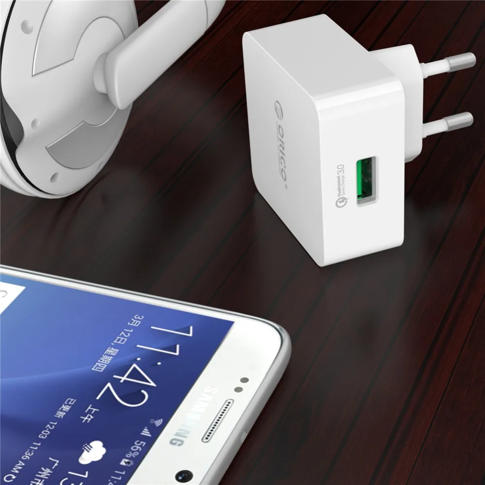 ORICO 1 порт дорожное зарядное устройство с Qualcomm Quick Charge 3,0 с 1 м бесплатно Micro USB кабель EU/US/UK Тип Plug-белый(QTW-1U