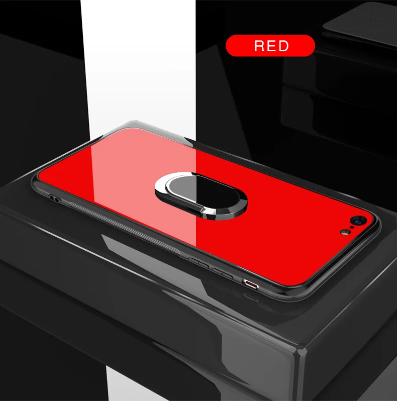 IIOZO чехол из закаленного стекла для iphone 7 8 6 6S Plus X XR XS MAX Магнитная присоска подставка для автомобильного держателя в виде кольца Чехол для iphone 7 8 plus