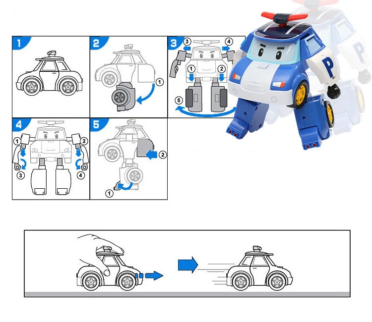 6pcs/Set Korea Toys Robocar Poli Transformation Robot Poli Amber Roy Car Model Anime Action Figure Toys For Children Best Gift