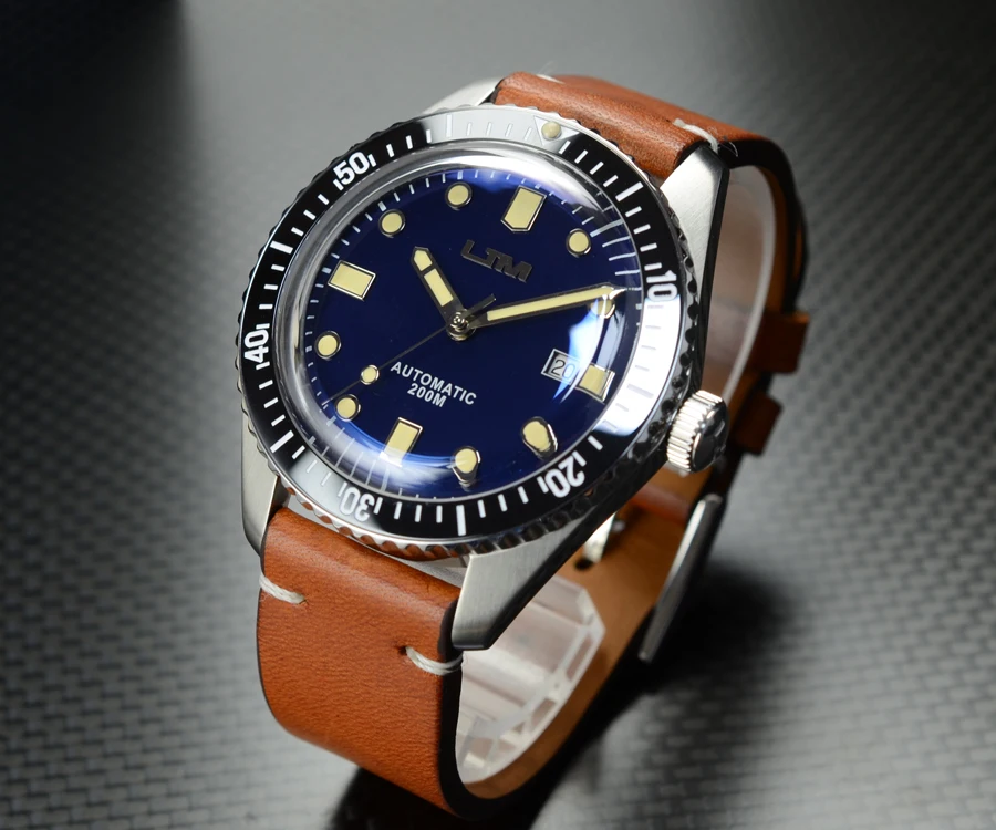 Lugyou San Martin Sea Master Diver Мужские часы Автоматические из нержавеющей стали сапфировое стекло 20 бар водонепроницаемый кожаный ремешок Дата