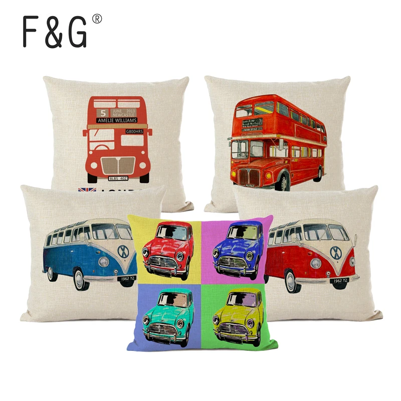 Customized Cushion Cover Scandinavian Umbrella Cushion Wedding Cotton Linen Printed Home Sofa Decor Bus White Almofada