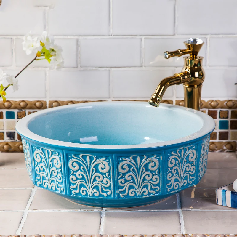 China Artistic Handmade Ceramic Bathroom Sinks  Lavobo Round Counter top bathroom sink bowls bathroom sinks (3)