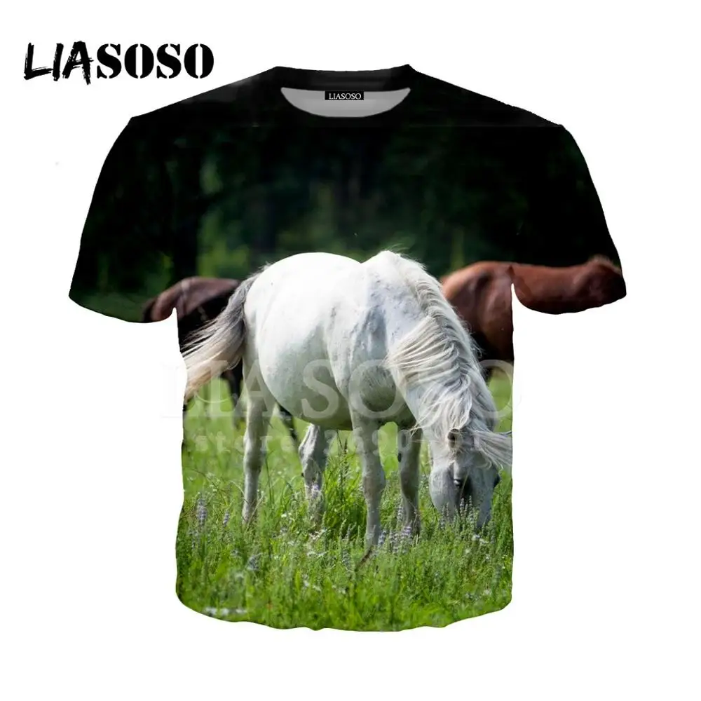 LIASOSO, 3D принт, для женщин и мужчин, крепкие лошади, снег, аниме, лошадь, футболка с животными, летняя футболка, хип-хоп пуловер, короткий рукав, X0894 - Цвет: 19