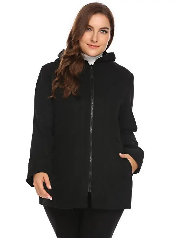 IN'VOLAND размера плюс женское Шерстяное Пальто L-5XL теплое зимнее с капюшоном однотонное с длинным рукавом на молнии тонкое пальто большой размер