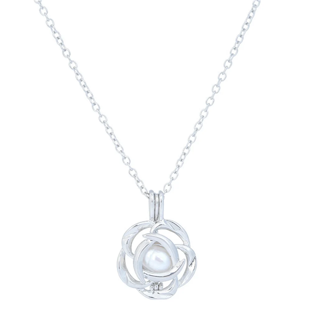 

Pearl Cage Jewelry Rose Flower Findings Cage Locket Pendant Essential Oil Diffuser Locket For Oyster Pearl Women Men