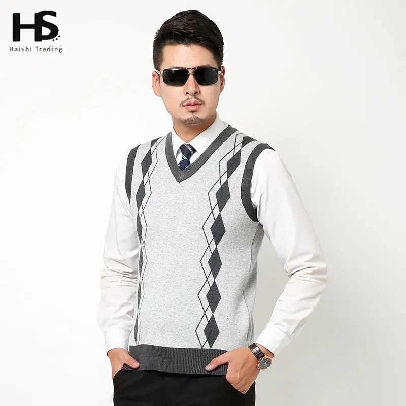 Autumn Winter New Classic Sweater Vest Men Business Argyle V Neck