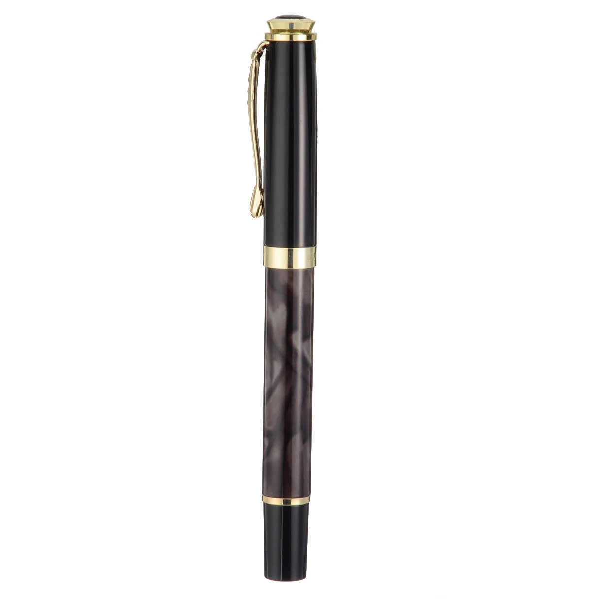 1 Piece Black Gold Medium Nib Fountain Pen Marbled Grain Standard Ink Fountain Pen Golden Clip School Office Student Supplies