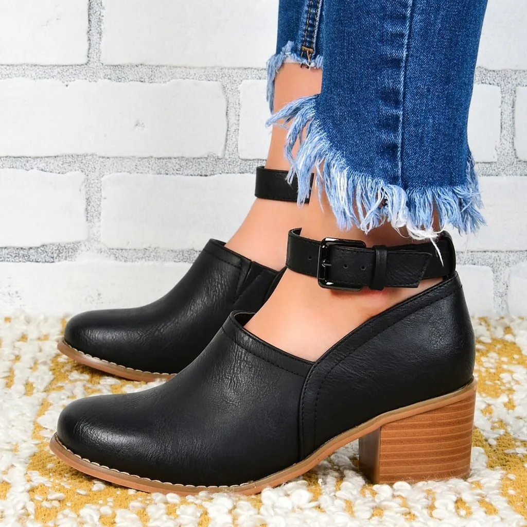 

Women's Retro Pumps Leather 2019 Fashion Autumn Shoes Gladiator Lady Party Pump Ankle Buckle Strap Mid Heels Pointed Toe Rome
