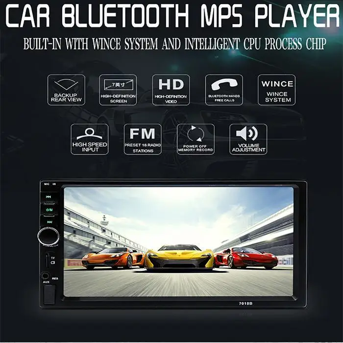 

7'' Bluetooth Car MP5 Player 2 Din Auto FM Radio Touch Screen TF USB Handsfree Car Stereo Video Audio Multimedia Player 7018B