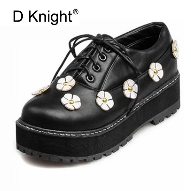 Vintage Femmes Richelieu Chaussures Lace up Plat Plate Forme ... Vintage Femmes Richelieu Chaussures Lace up Plat Plate-Forme Chaussures Floral Épais fond Oxford Pour