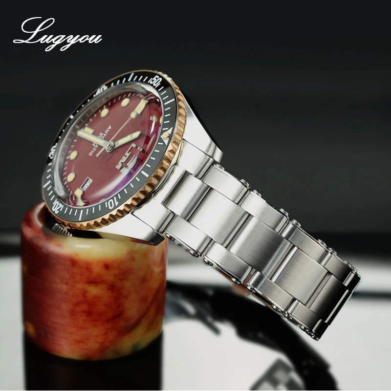 Lugyou San Martin Sea Master Diver Мужские часы автоматические нержавеющая сталь Бронзовый ободок металлический браслет вращающийся супер свечение 20 атм