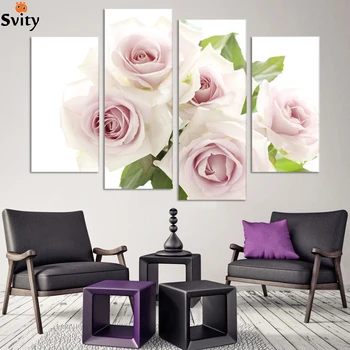 

4 Piece romantic Pink Rose Home Decorative Canvas Painting Living Room Paint Wall Hanging Art Picture Paint On Canvas Prints