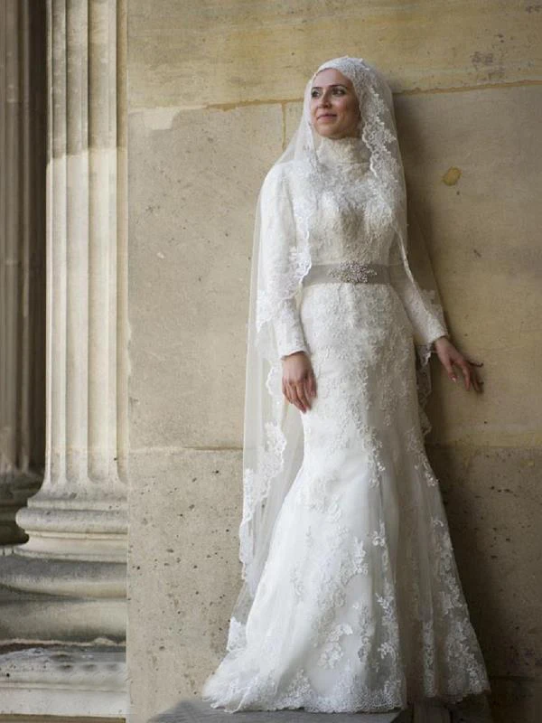 Lengan Panjang Manik Manik Renda Terompet Putri Duyung