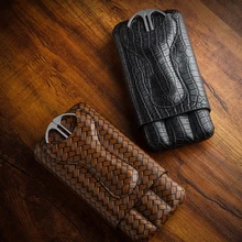 LUBINSKI портсигар Дорожный Чехол 3 трубки кожаный сигарный хьюмидор с резак сигаретный держатель коробка для Cohiba