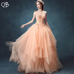 Бальное платье Пушистый из фатина, кружевное, расшитое бисером аппликации Роскошные элегантные вечерние платья 2019 Новая мода невеста