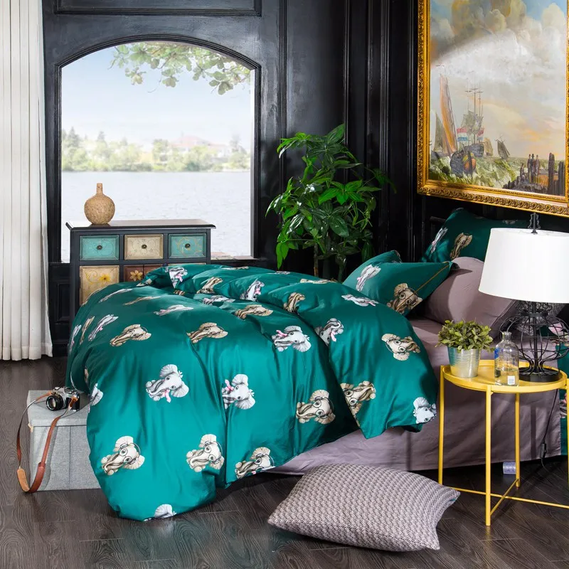 القطن المصري فرش أطفال مجموعة أغطية سرير المفرش الأخضر الفيل طباعة الكرتون أغطية غطاء لحاف المخدة