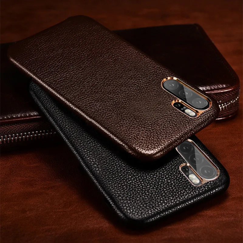 

XOOMZ Luxury Litchi Genuine Leather Business Case For Huawei P30 Pro Cover Plating Hard Back Coque For Huawei P30 Phone Case