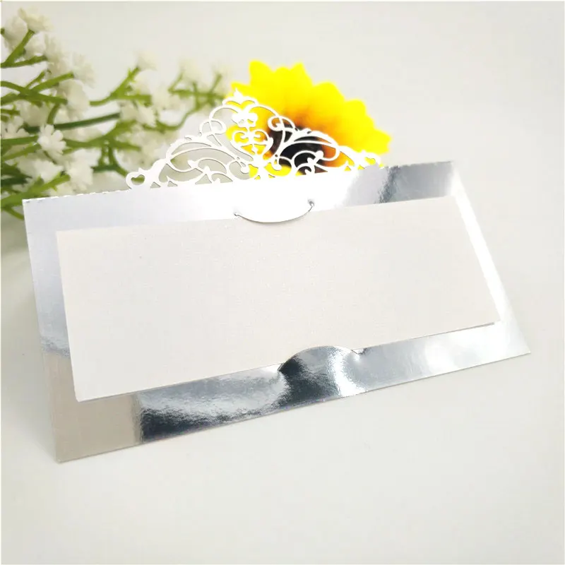10 шт для свадьбы или «нулевого дня рождения» Украшения для стола на день рождения карточки с именем Свадебный декор лазерный полый дизайн 5zSH873 - Цвет: Bright Silver