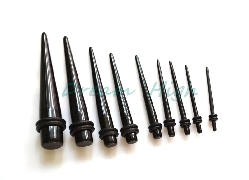 Straight Black PMMA Ear Stretcher Acrylic Expander Taper for Stretched Ear Lobes Body Piercing Jewelry 90pcs/lot 1.6-10mm