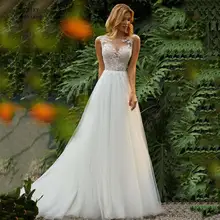 Недорогое свадебное платье принцессы, коллекция года, круглый вырез, аппликация с кружевным верхом, фатиновая юбка, Пляжное свадебное платье в богемном стиле, платья невесты на заказ
