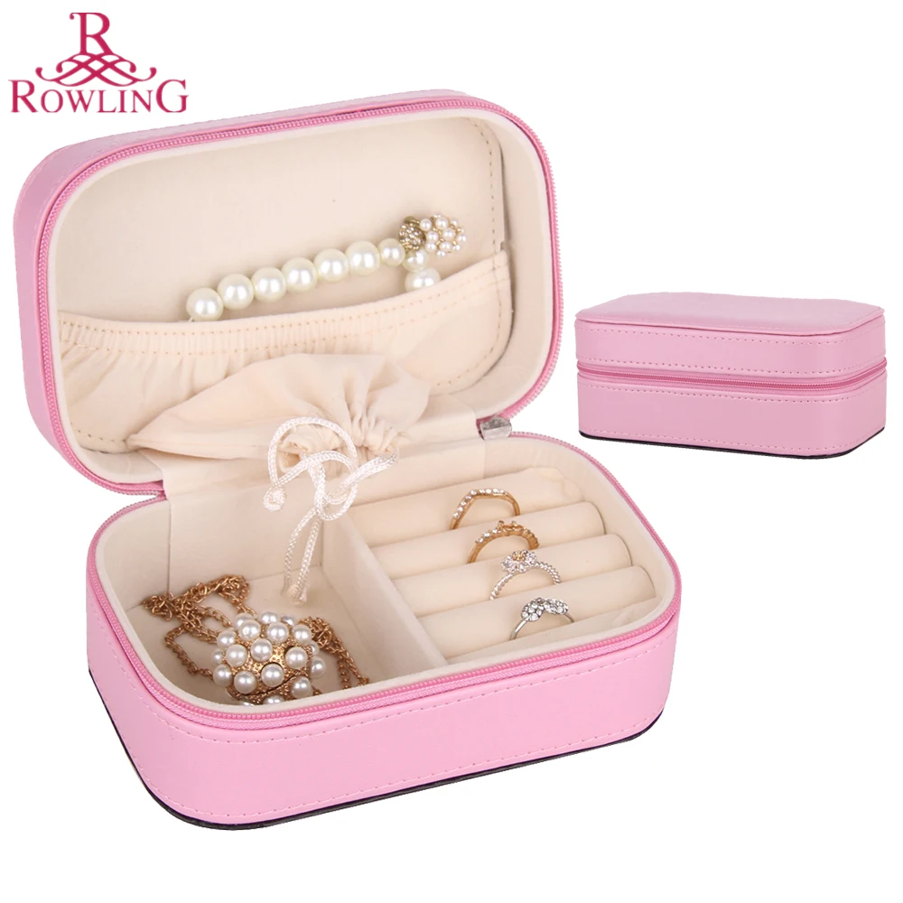 PU Mini Jewelry Box Faux Leather Ring Case Travel Trinket Storage Bag