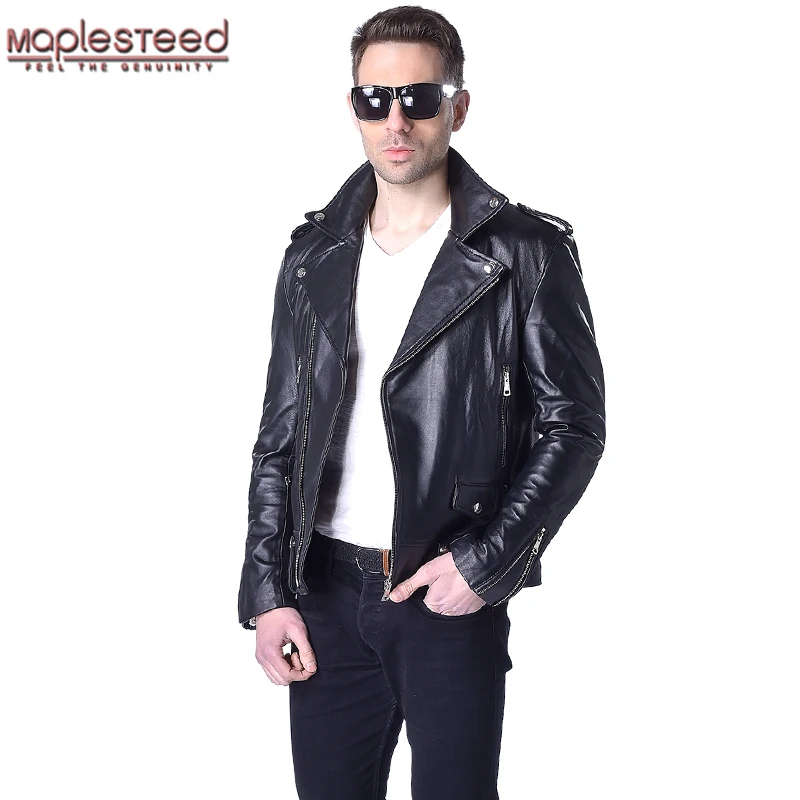 

MAPLESTEED Brand Genuine Leather Jacket Men Leather Coat 100% Sheepskin Black Soft Bomber Jacket Male Leather Jackets Autumn 004