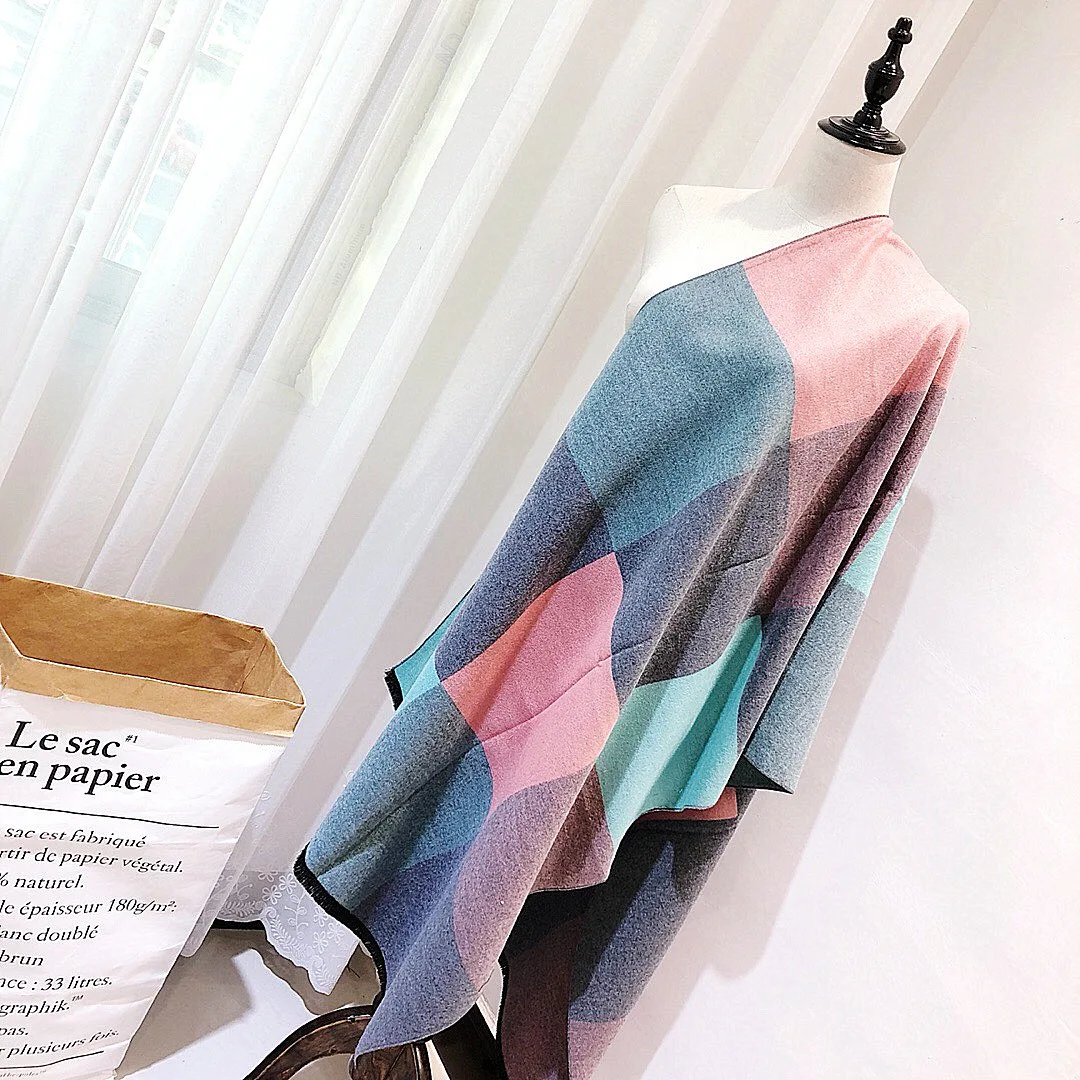 

Autumn and Winter 2019New Colour Matching Block Large Lattice SuperWarm,Fashion jacquard high-end shawl imitating cashmere scarf