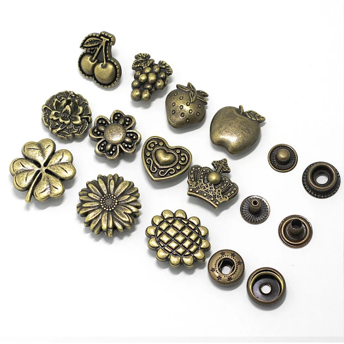 

4in one Snap Buttons Fasteners Pres prong Stud vintage metal flower fruit rivet for handmade DIY Sewing wallet handbag coat Wh 1