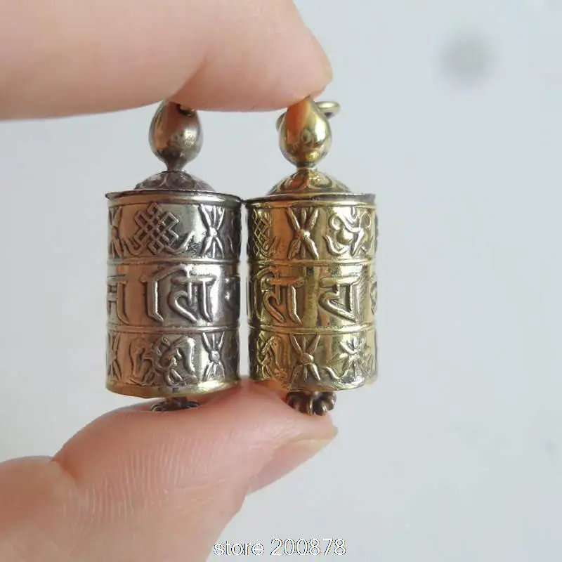 TGB055 тибетские антикварные металлические мантры благоприятный молитвенный колесо коробка медальон Тибет Мани амулет кулон счастливый бабао серебряный золотой