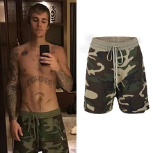 Джастин Бибер камуфляжные шорты хип хоп Мужские Винтажные уличные мешковатые шорты для бега с боковой молнией шнурок длиной до колена
