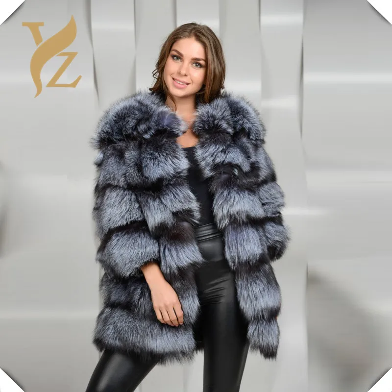 Fashion Real Silver Fox Fur Coats Women Genuine Fur Coat Long Warm ...