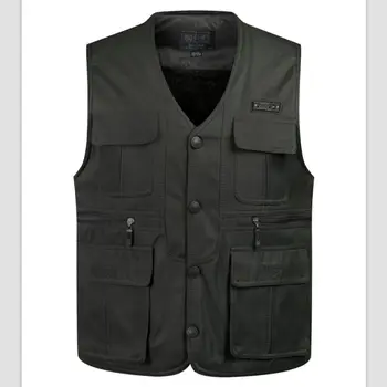 

new Autumn&Winter men Multi-pocket Man Lambs wool lining Vest Jacket Warm Thicken Gilet men vests Plus Size S-4XL