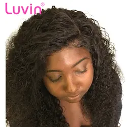 Luvin Малайзии Вьющиеся Волосы Кружева Фронтальная застежка 13x4 отбеленные узлы с ребенком волос 100% человеческих волос глубокая