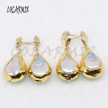 

Wholesale 4 pairs Natural pearls earrings Drop earrings Gold color plated pearls earrings fashion jewelry gift for lady 4847