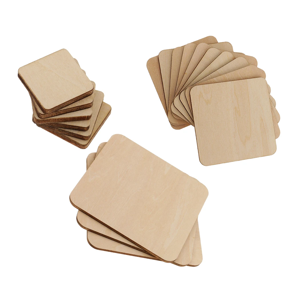 Buy 43 Pieces Square MDF Unfinished Wood Wooden Pieces