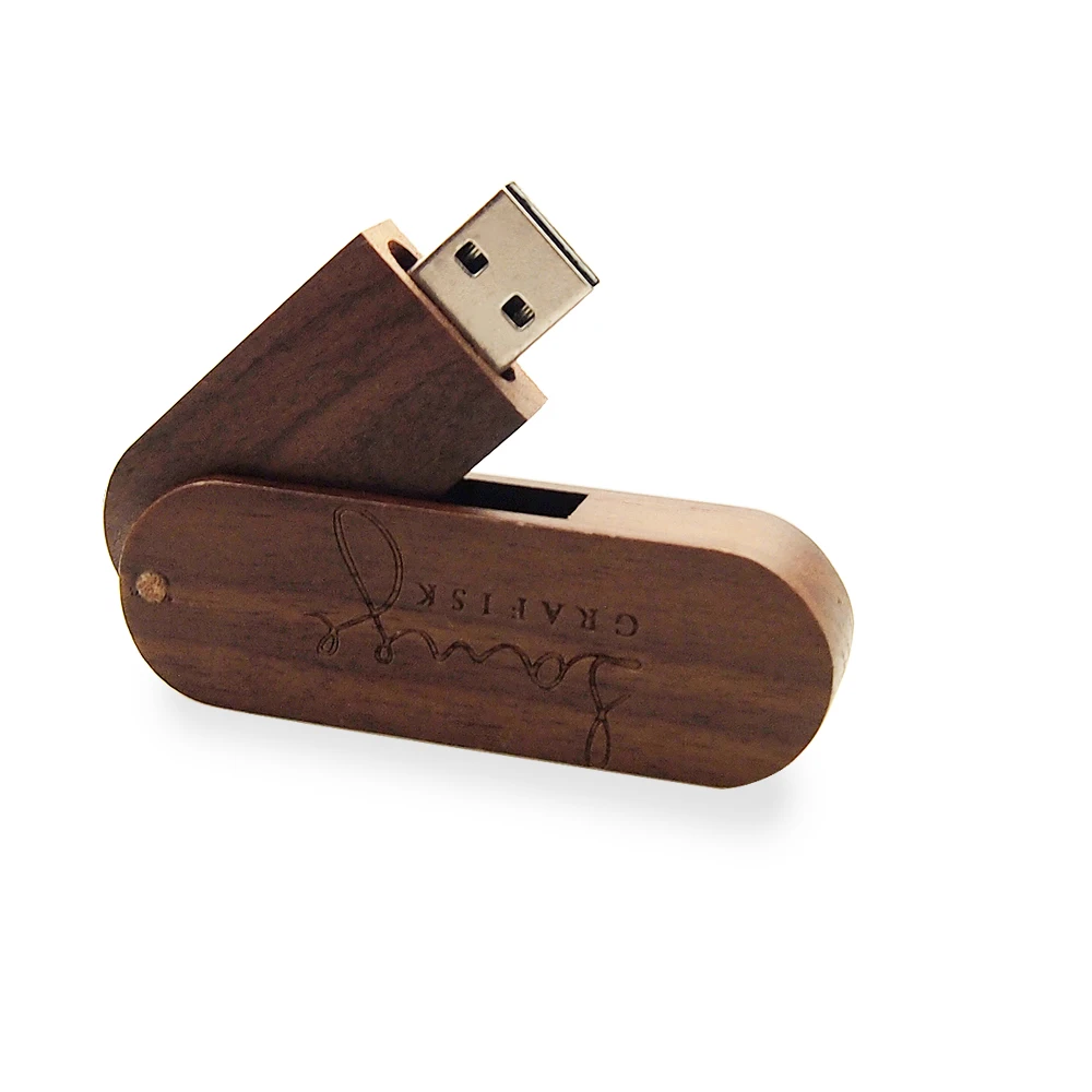 Rotate Walnut Wood USB 2.0 Flash Drive Custom Photography Wedding Gift