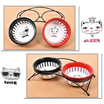 

Double Ceramics Dog Cat Pet Bowl Print Beauty and beast Cat Food Dish Non Slip Food Water Dual-use Feeding Dish Pet Supplies
