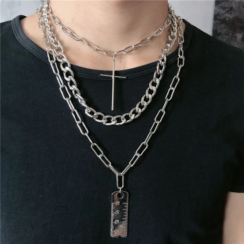 

Fashion multi-layer necklace ruler pendant retro cold wind tide people hip-hop clavicle necklace hot sale