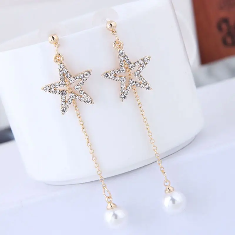 

Fashion Jewelry Long Pearl Pendant Personality Women Star Earrings