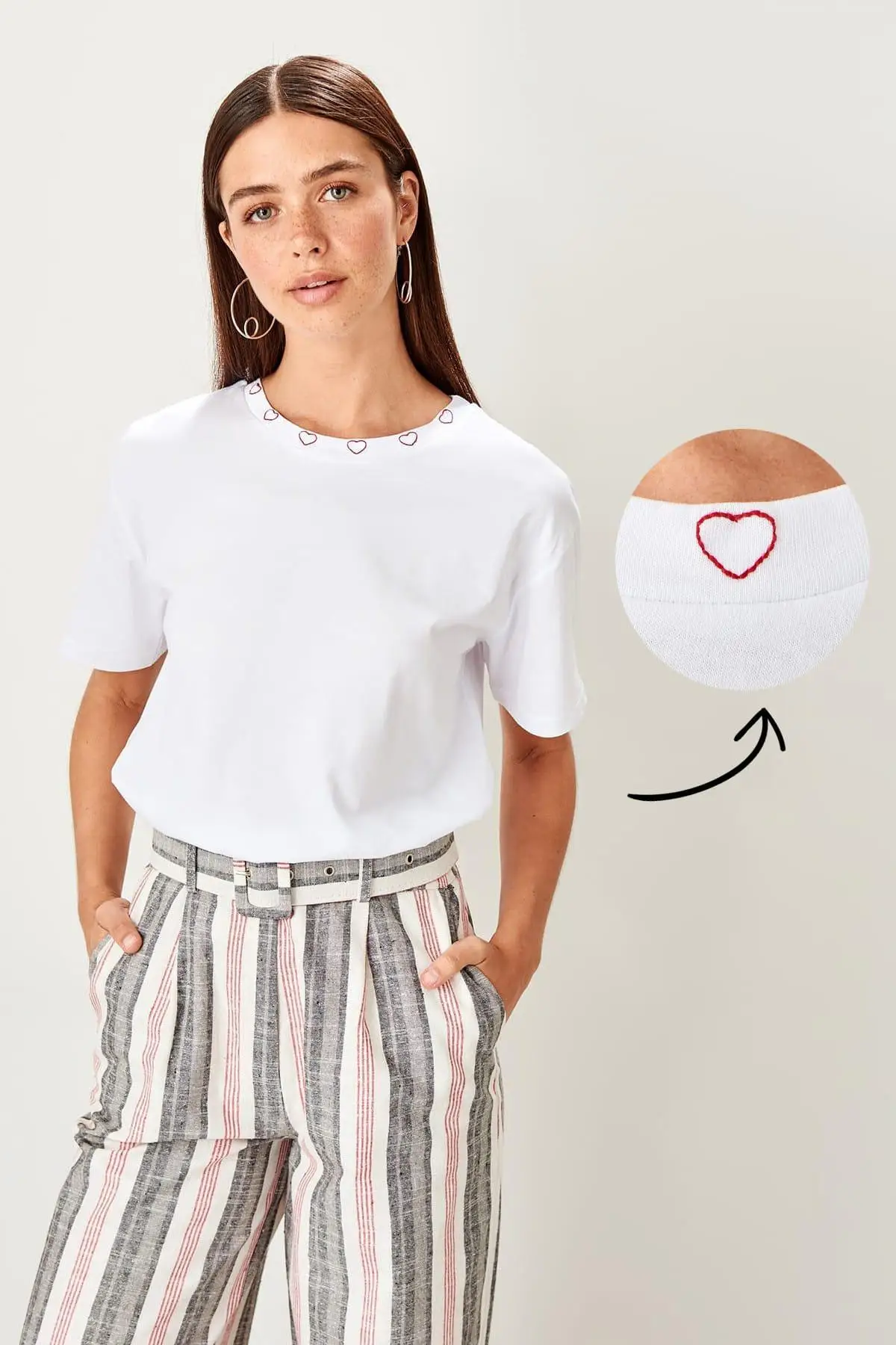 Trendyol белые вышитые Базовые Трикотажные футболки TWOSS19IS0093|Футболки| |