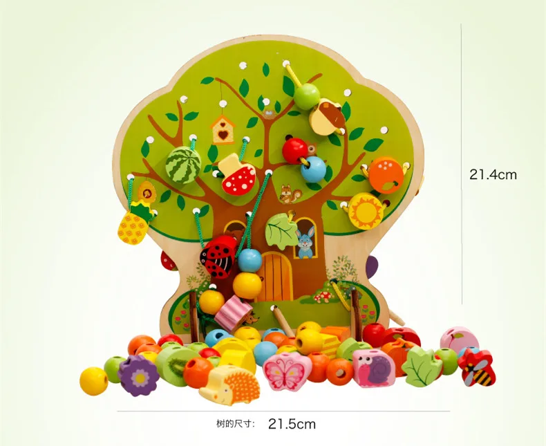 Деревянные игрушки Candywood, Мультяшные струнные бусины, дерево, деревянные животные, фрукты, бусины, Обучающие Развивающие игрушки для детей