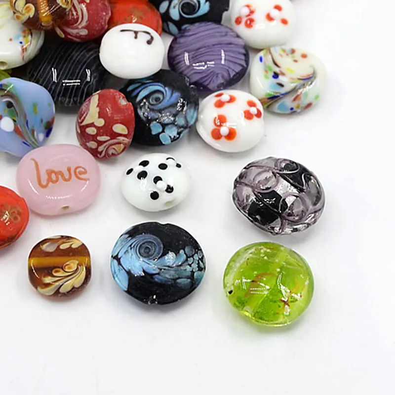 

Pandahall 50pc Mixed Color Handmade Lampwork Beads Flat Round DIY Jewelry Accessories Finding Making Necklace Bracelets