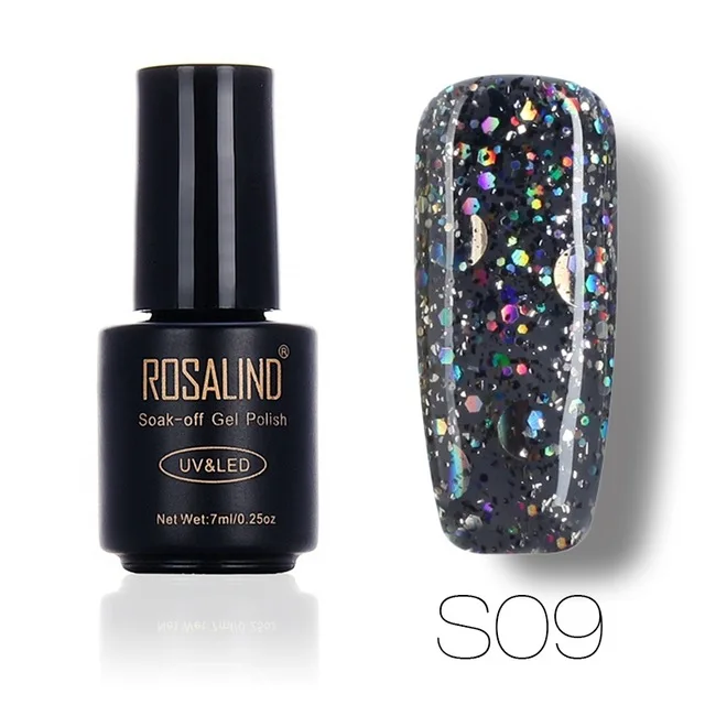 ROSALIND 3D бриллиантовый блеск с ультрафиолетовым свечением ногтей гель для ногтей маникюр Звезда& Луна лаковое гелевое покрытие для ногтей Замачивание от основы Топ Лак макияж гель 7 мл - Цвет: S09
